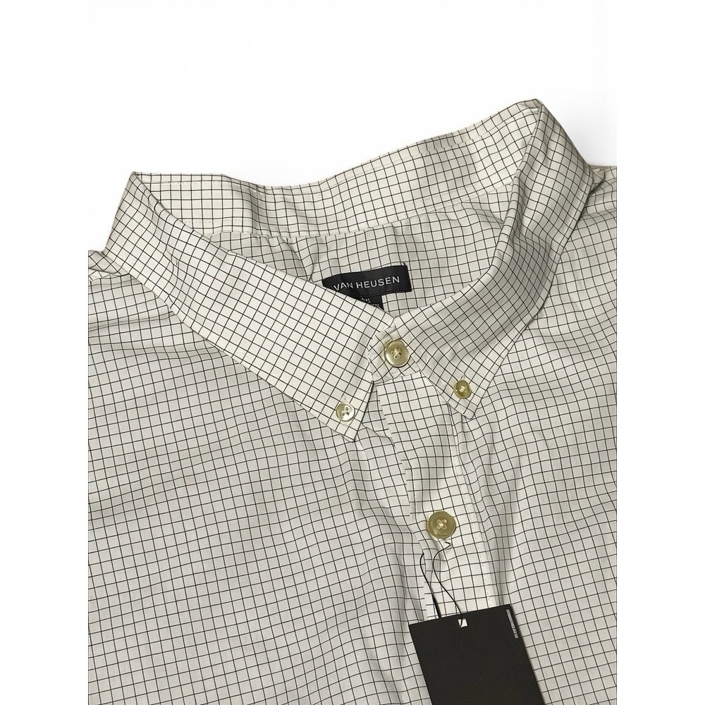 Van Heusen 5XL Big & Tall Wrinkle Free Button Front Shirt White Check NWT